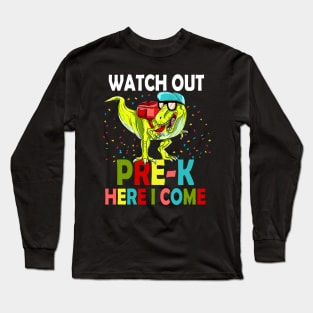 Watch Out Pre-K Here I Come Dinosaur Back to School Boys Long Sleeve T-Shirt